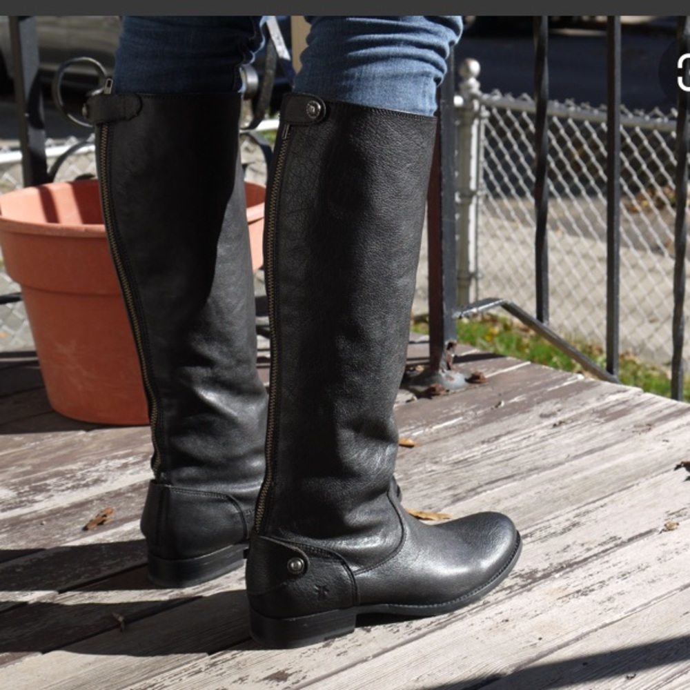 Frye Melissa Button Back Zipper Black Boots